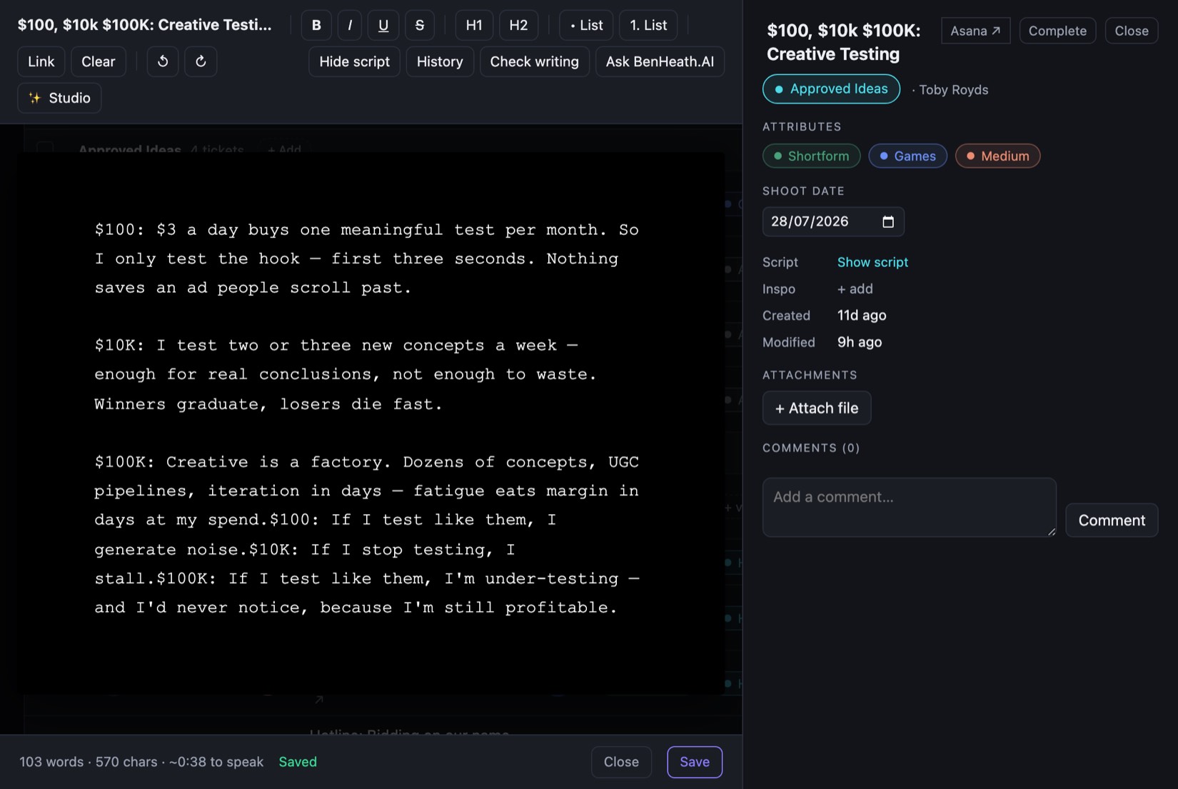 The script editor with the ticket detail alongside.